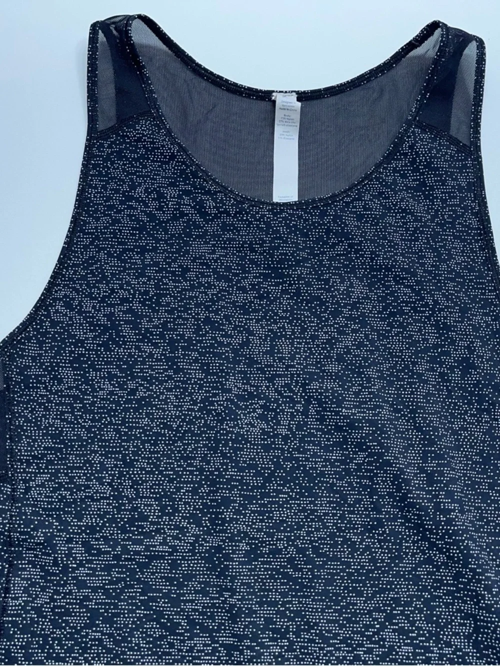 Lululemon Tank Top Womens Size 6 Black White Dots Mesh Trim Nylon Spandex